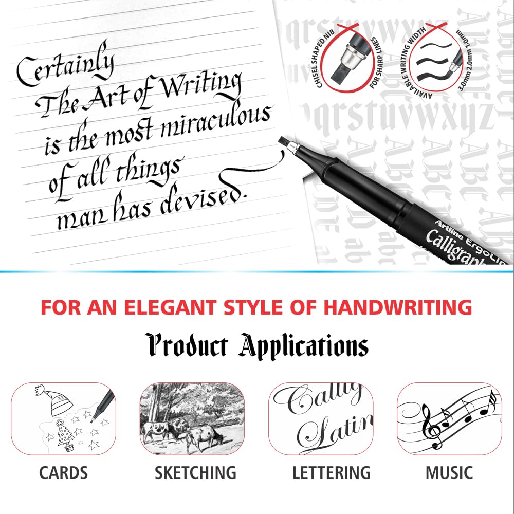 Artline Ergoline Calligraphy Pen Set of 3 - Black